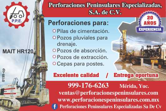 Perforaciones para: Pilas de Cimentacion, Pozos pluviales para drenaje, Pozos de absorcion, Pozos de extraccion, Cepas para postes. Excelente calidad y entrega oportuna. 20 años de experiencia.