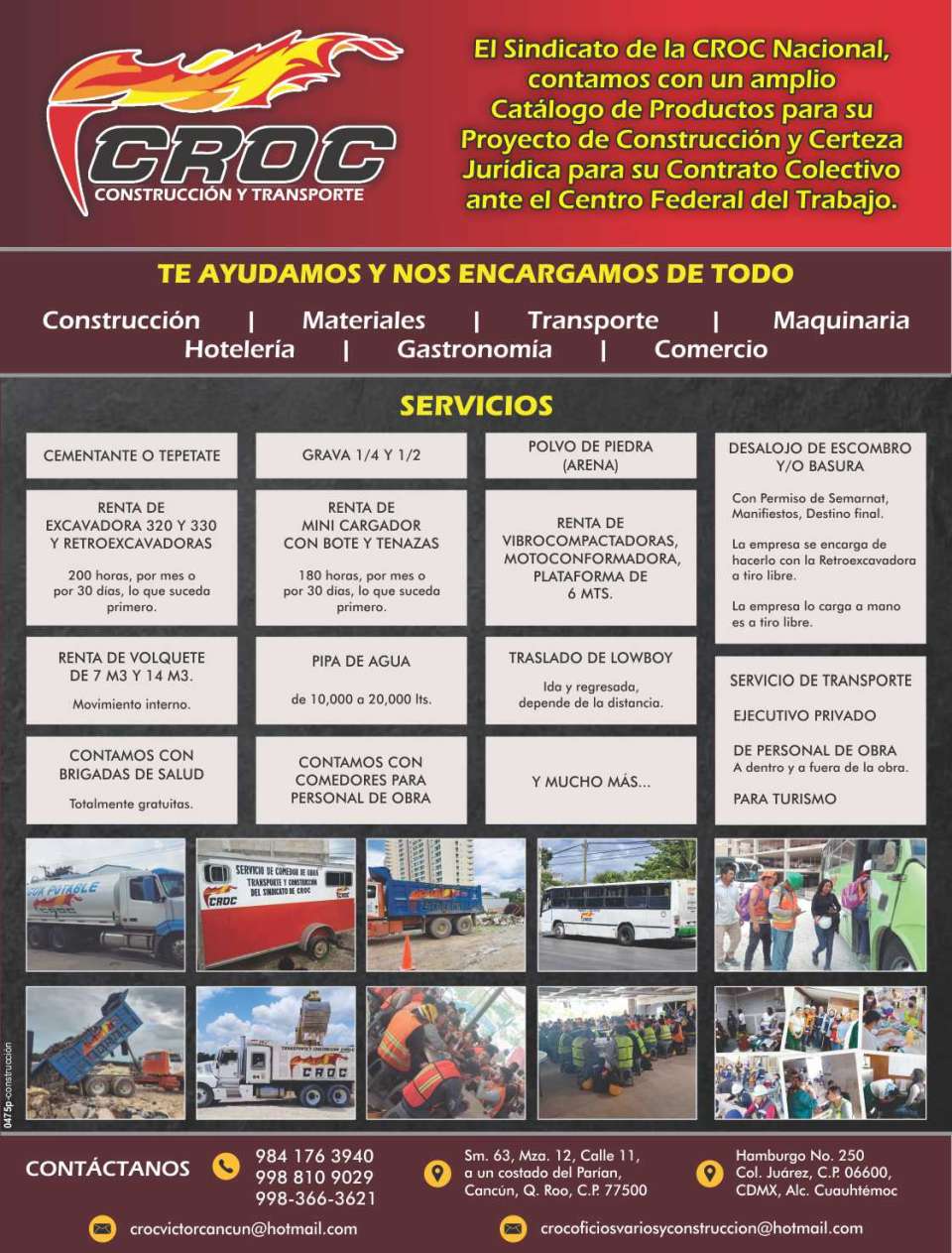 En el sindicato de la CROC Nacional, contamos con un amplio catalogo de productos para su proyecto de construccion y certeza juridica para su contrato colectivo ante el Centro Federal del Trabajo