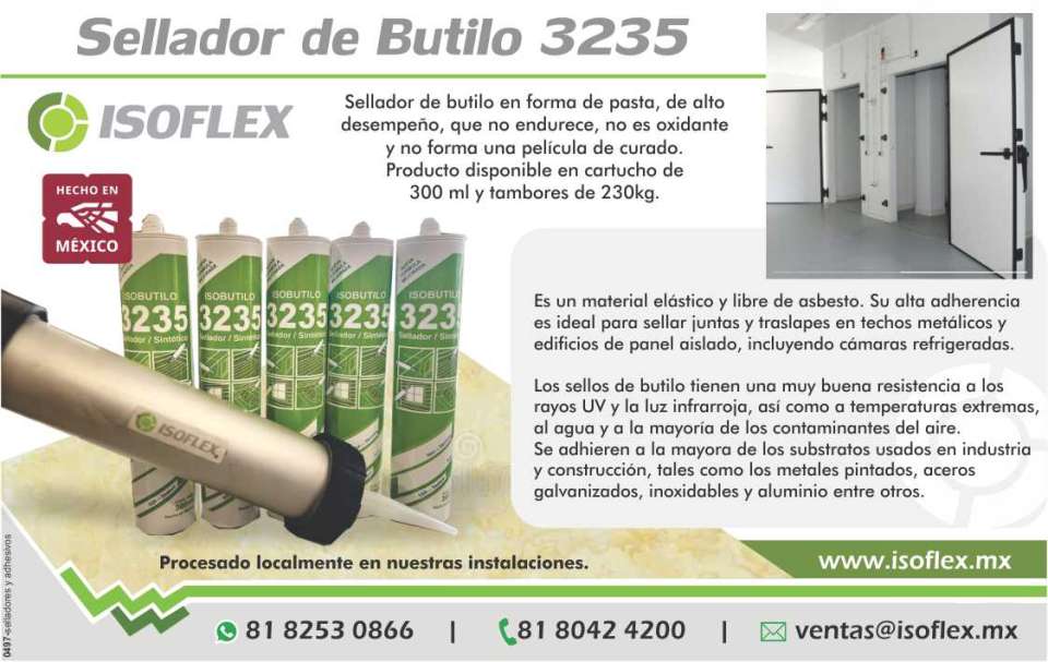 Sellador de butilo en forma de pasta, de alto desempeño, que no endurece, no es oxidante y no forma una pelicula de curado. Material elastico y libre de asbesto