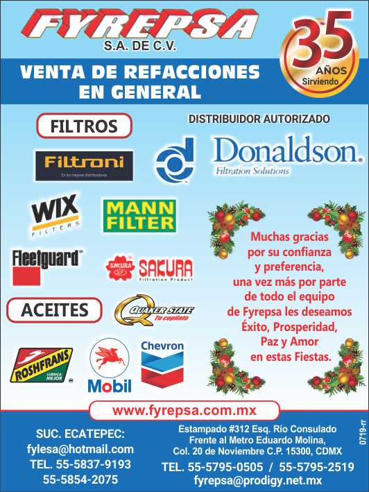 Venta de Refacciones en General. Distribuidor Autorizado de Donaldson. Filtros Aceites
