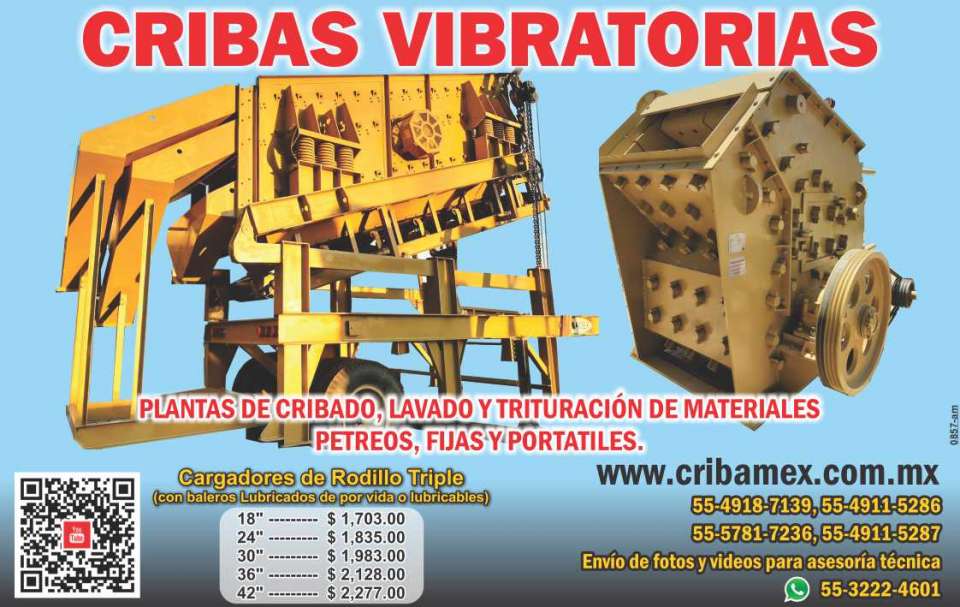 Cribamex, Cribas vibratorias, Plantas de cribado, lavado y trituracion de materiales petreos, fijas y portatiles. Cribamex, Cribas vibratorias, Plantas de cribado, lavado y trituracion de materiales petreos, fijas y portatiles.