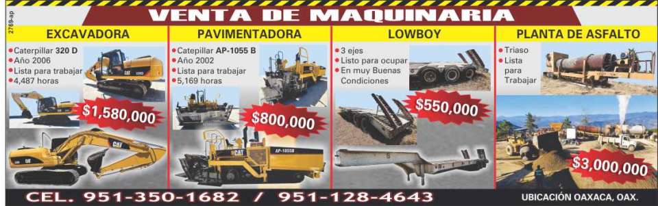 Venta de maquinaria, desde excavadoras, pavimentadoras, lowboy, perfiladoras, tracto camiones, tractores y muchos equipos mas. Venta de maquinaria, desde excavadoras, pavimentadoras, lowboy, perfiladoras, tracto camiones, tractores y muchos equipos mas.
