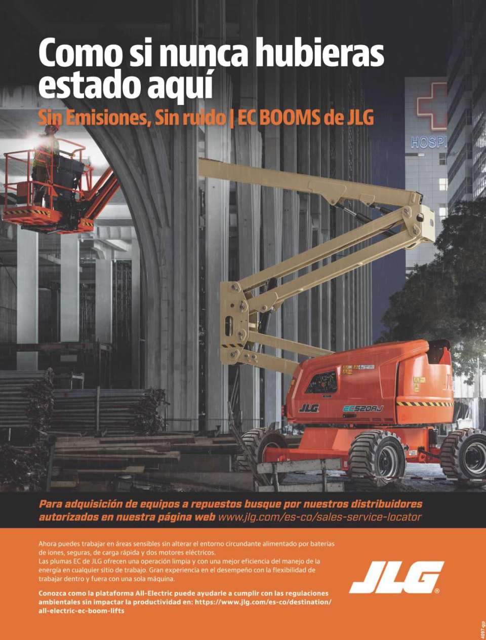 Plataformas de elevacion totalmente electricas EC-BOOMS de JLG sin emisiones y sin ruido Plataformas de elevacion totalmente electricas EC-BOOMS de JLG sin emisiones y sin ruido