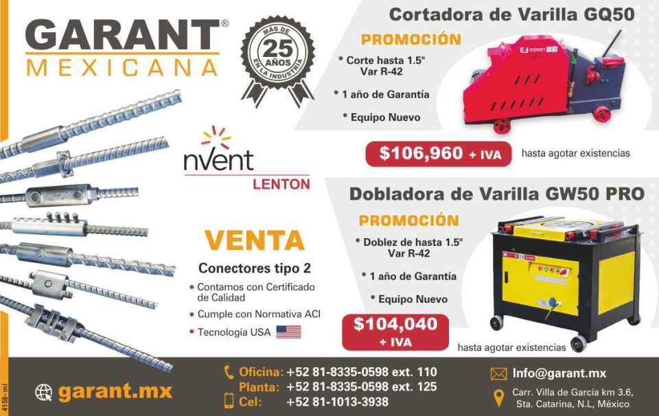 Cortadora de varilla GQ50, promocion $106,960 mas IVA, corte hasta 1.5" Var R- 42. Dobladora de varilla GW50 PRO, promocion $104,040 mas IVA, doblez de hasta 1.5" Var R-4 Cortadora de varilla GQ50, promocion $106,960 mas IVA, corte hasta 1.5" Var R- 42. Dobladora de varilla GW50 PRO, promocion $104,040 mas IVA, doblez de hasta 1.5" Var R-4