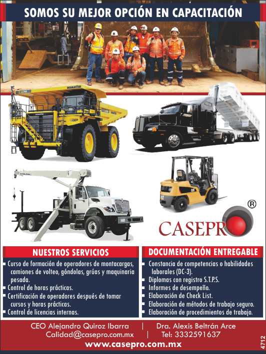 Somos su Mejor Opcion en Capacitacion. Nuestros servicios: Curso de formacion de operadores de montacargas, camiones de volteo, gondolas, gruas y maquinaria pesada. Control de horas practicas.