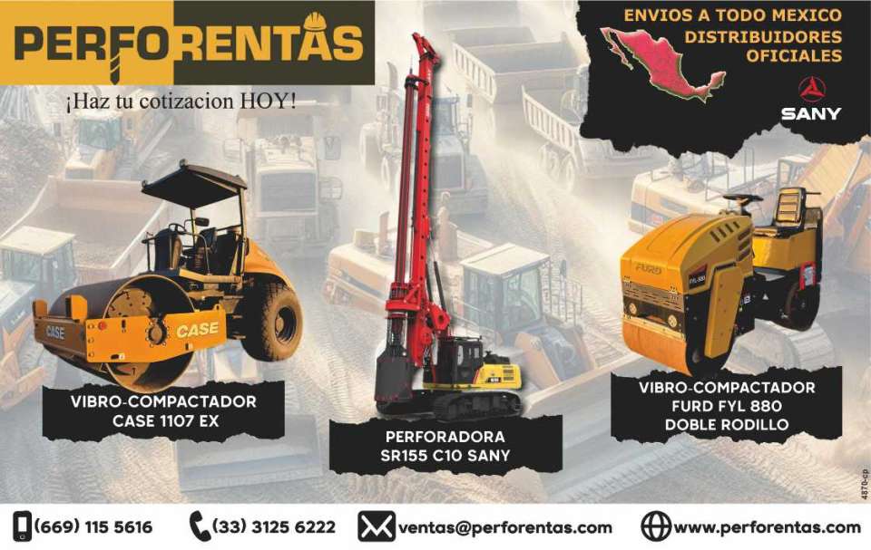 Perforadora SR155 C10 SANY. Vibro-Compactador CASE 1107 EX, Vibro-Compactador Furd FYL 880 doble rodillo. Envios a todo Mexico. Distribuidores Oficiales Sany.