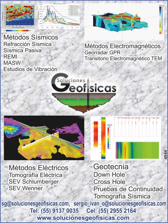 Metodos Sismicos, Refraccion Sismica, Estudios de Vibracion, Metodos Electromagneticos, Metodos Electricos, Tomografia Electrica, Geotecnia, Pruebas de Continuidad, Tomografia Sismica Metodos Sismicos, Refraccion Sismica, Estudios de Vibracion, Metodos Electromagneticos, Metodos Electricos, Tomografia Electrica, Geotecnia, Pruebas de Continuidad, Tomografia Sismica