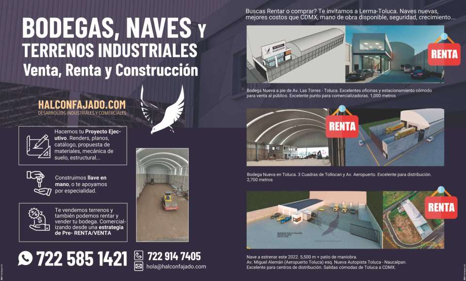 Bodegas, Naves y Terrenos Industriales. Venta, Renta y Construccion Bodegas, Naves y Terrenos Industriales. Venta, Renta y Construccion
