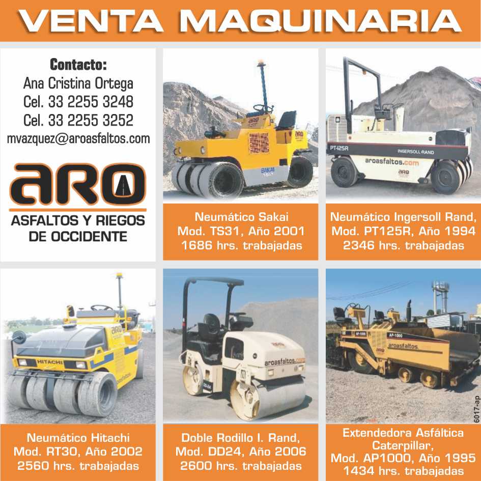 Venta de Maquinaria, Neumaticos Sakai, Mod. TS31, Ingersoll Rand Mod. PT125R y Hitachi Mod. RT30; Rodillo Doble Ingersoll Rand Mod. DD24; Extendedora Asfaltica CAT AP1000. Venta de Maquinaria, Neumaticos Sakai, Mod. TS31, Ingersoll Rand Mod. PT125R y Hitachi Mod. RT30; Rodillo Doble Ingersoll Rand Mod. DD24; Extendedora Asfaltica CAT AP1000.