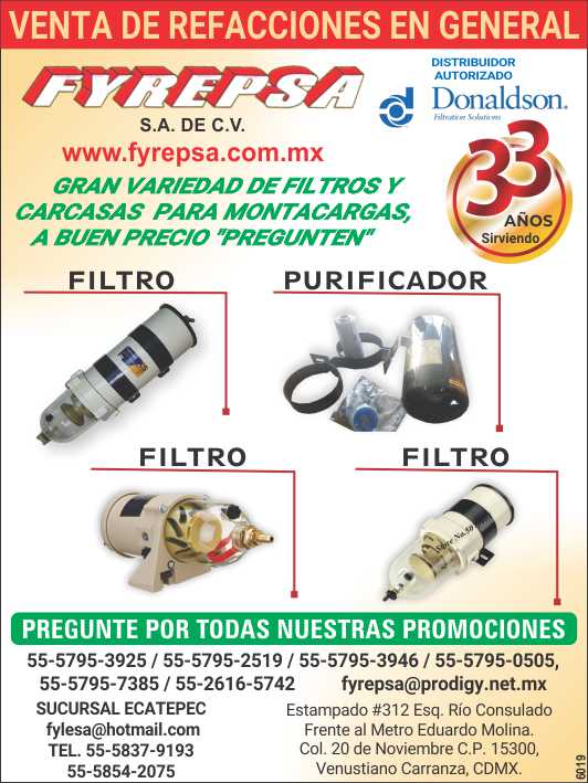 Sale of spare parts in general: Donaldson Authorized Distributor. Great variety of Filters and Housings for Forklifts at a good price. Filter auction $5,200.00 + VAT, Purifier RC-400-E Sale of spare parts in general: Donaldson Authorized Distributor. Great variety of Filters and Housings for Forklifts at a good price. Filter auction $5,200.00 + VAT, Purifier RC-400-E