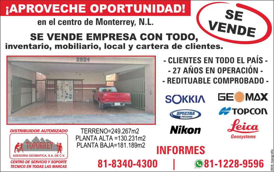 ¡Aproveche Oportunidad! se ¡VENDE EMPRESA! con todo: INVENTARIO, MOBILIARIO, LOCAL Y CARTERA DE CLIENTES. 27 años en operacion, clientes en todo el pais, redituable comprobado.