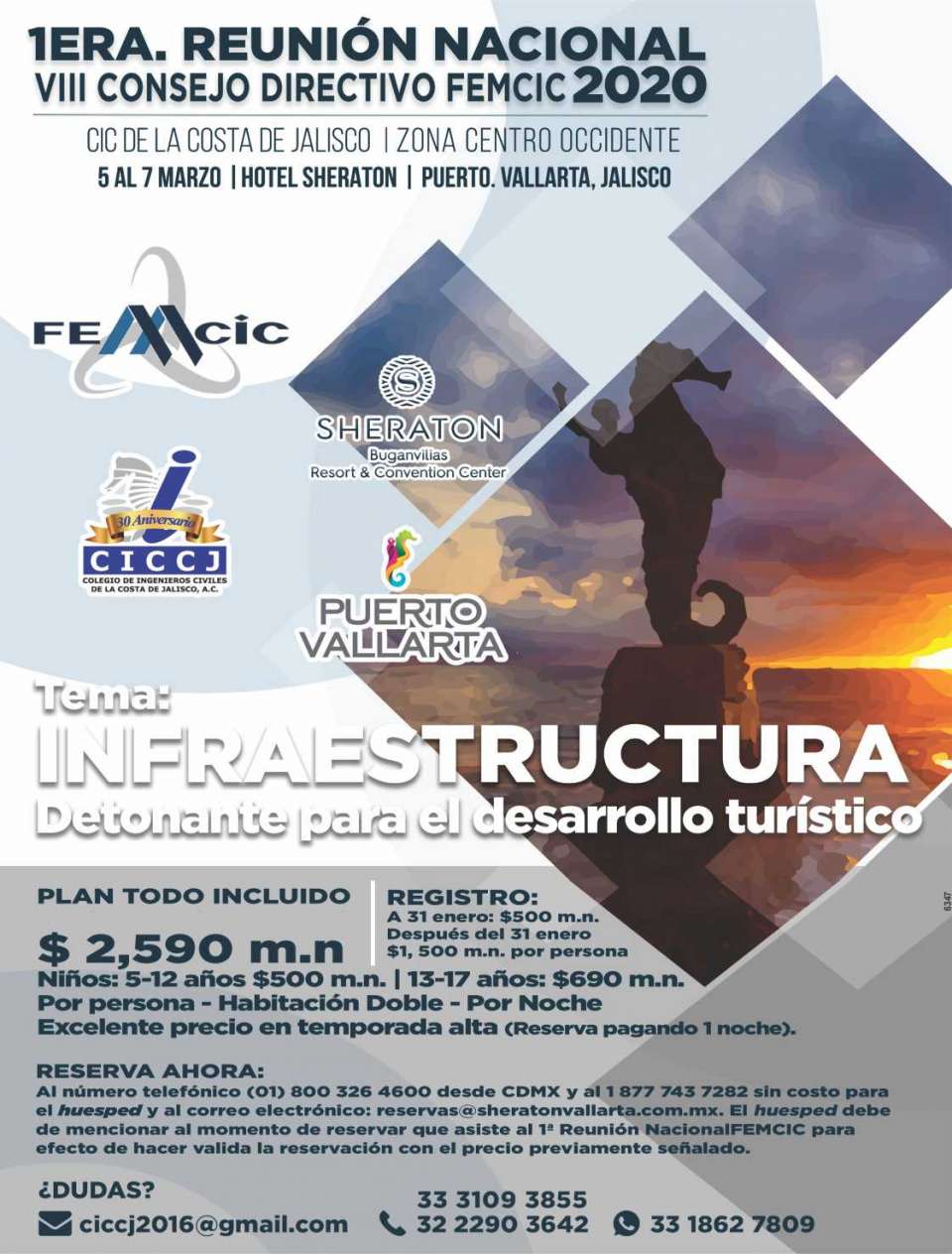 Del 5 al 7 de Marzo 2020 se llevara a cabo la 1era Reunion Nacional del VIII Consejo Directivo FEMCIC 2020 en el Hotel Sheraton de Puerto Vallarta. Del 5 al 7 de Marzo 2020 se llevara a cabo la 1era Reunion Nacional del VIII Consejo Directivo FEMCIC 2020 en el Hotel Sheraton de Puerto Vallarta.