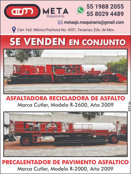 ASFALTADORA Recicladora de Asfalto, marca Cutler, Modelo R-2600, Año 2009. PRECALENTADOR de Pavimento Asfaltico, marca Cutler, Modelo R-2000, Año 2009. SE VENDEN EN CONJUNTO ASFALTADORA Recicladora de Asfalto, marca Cutler, Modelo R-2600, Año 2009. PRECALENTADOR de Pavimento Asfaltico, marca Cutler, Modelo R-2000, Año 2009. SE VENDEN EN CONJUNTO