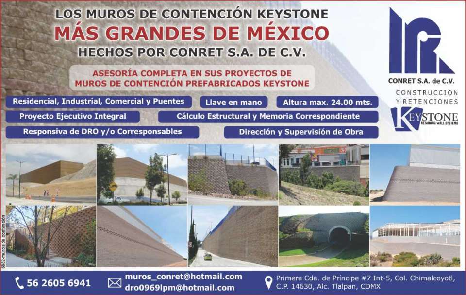 Los MUROS DE CONTENCION KEYSTONE mas grandes de Mexico, hechos por CONRET. Construccion y Retenciones. Asesoria completa en sus proyectos de Muros de Contecion prefabricados KEYSTONE.
