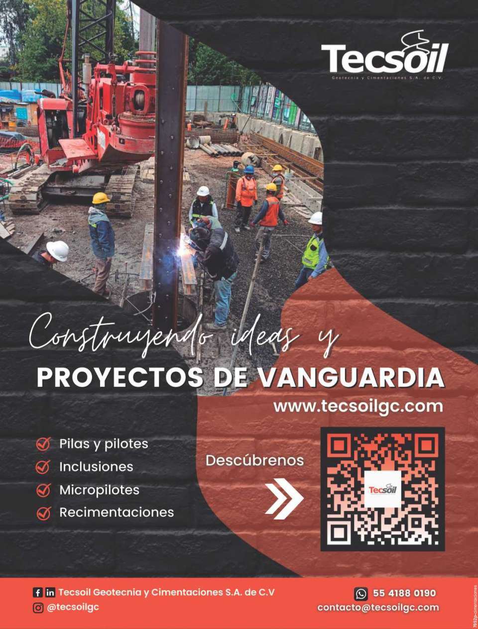 Pilas, pilotes, Inclusiones, Micropilotes y Recimentaciones, Muro Berlin y Muro Milan, Hincado de Tablestacas, Abatimiento del NAF, Anclajes y Concreto Lanzado, Mecanica de suelos. Equipo en Renta. Pilas, pilotes, Inclusiones, Micropilotes y Recimentaciones, Muro Berlin y Muro Milan, Hincado de Tablestacas, Abatimiento del NAF, Anclajes y Concreto Lanzado, Mecanica de suelos. Equipo en Renta.