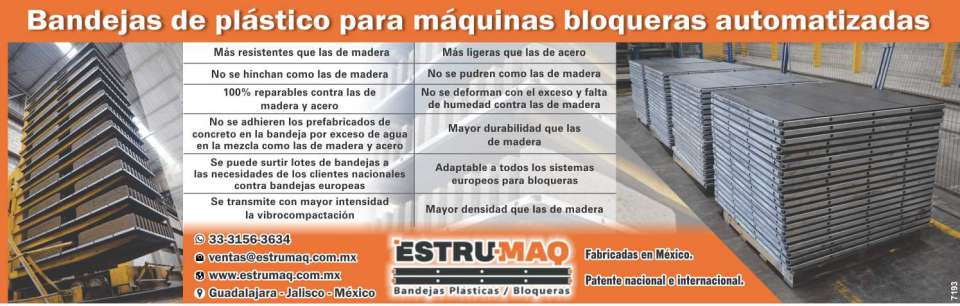 Plastic trays for block machines, manufactured in Mexico with national and international patents. More resistant, lighter, does not swell, adaptable to all systems for block making machines Plastic trays for block machines, manufactured in Mexico with national and international patents. More resistant, lighter, does not swell, adaptable to all systems for block making machines