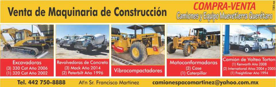 Venta de Excavadoras, Revolvedoras de Concreto, Vibrocompactadores, Motoconformadoras, Camiones de Volteo Venta de Excavadoras, Revolvedoras de Concreto, Vibrocompactadores, Motoconformadoras, Camiones de Volteo