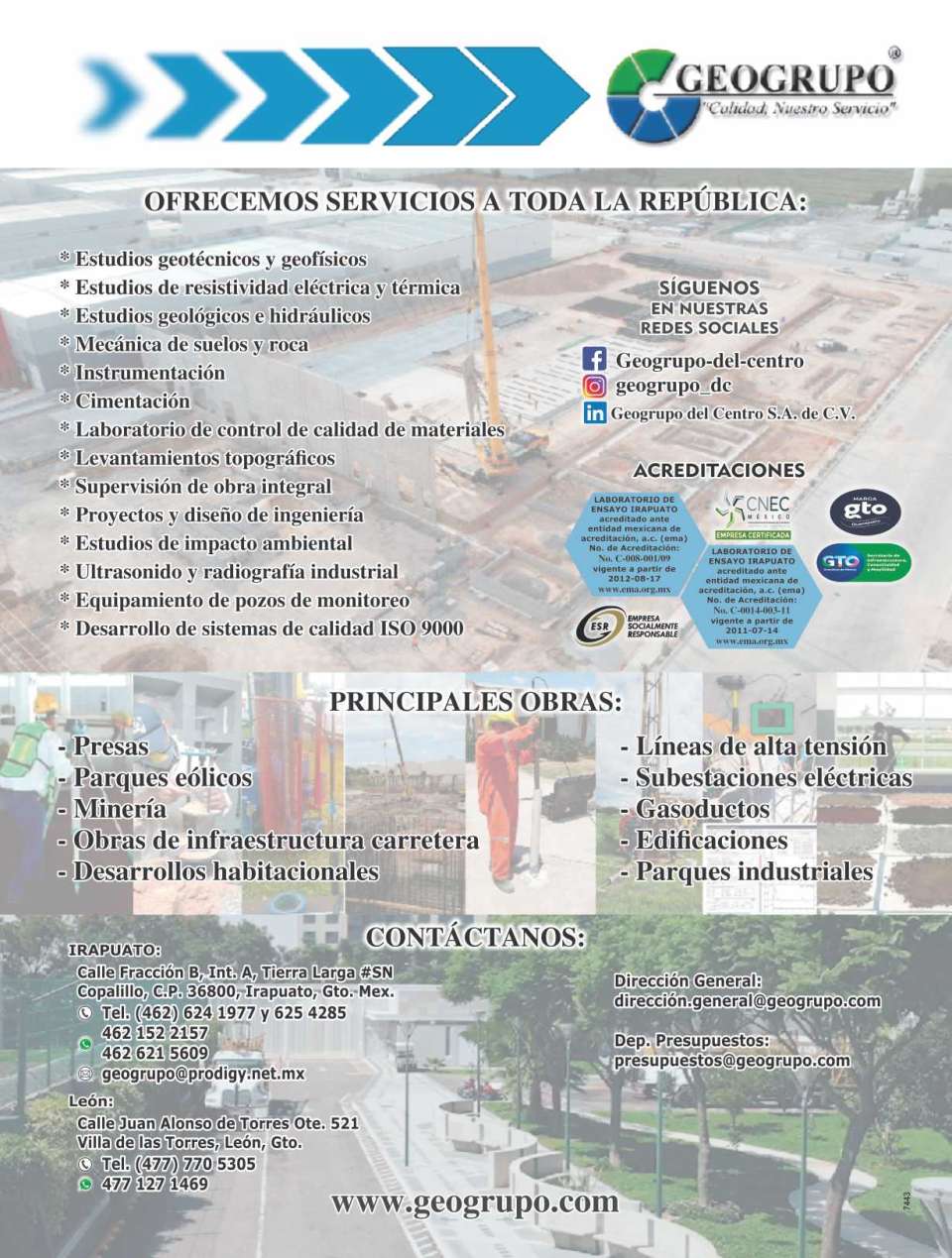 Quality control in materials and processes, construction supervision, topography, environmental engineering and project management