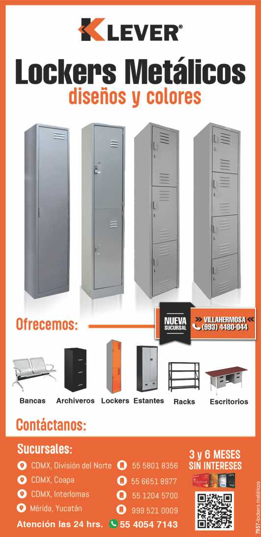 Lockers metalicos, diseños y colores. Bancas, archiveros, estantes, racks, escritorios