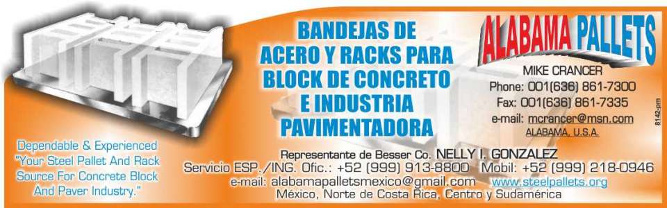 Alabama Pallets, steel trays and racks for concrete block and paver industry. Yucatan, Mexico and Alabama, USA. Alabama Pallets, steel trays and racks for concrete block and paver industry. Yucatan, Mexico and Alabama, USA.