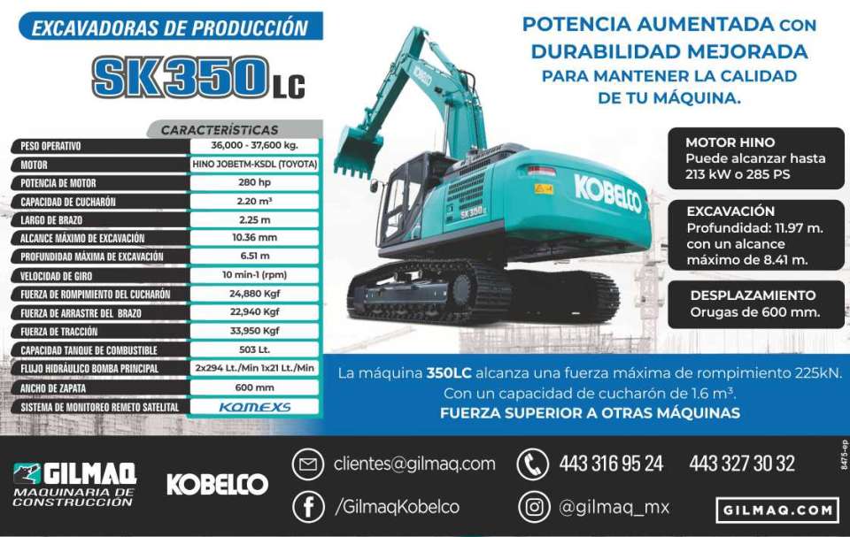 SK350LC Production Excavators Increased Power with Improved Durability, to maintain the Quality of your Machine. The 350LC machine reaches a maximum breakout force of 225kN. SK350LC Production Excavators Increased Power with Improved Durability, to maintain the Quality of your Machine. The 350LC machine reaches a maximum breakout force of 225kN.