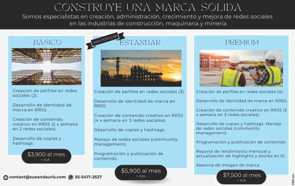 Somos especialistas en creacion, administracion, crecimiento y mejora de redes sociales en las industrias de construccion, maquinaria y mineria. Somos especialistas en creacion, administracion, crecimiento y mejora de redes sociales en las industrias de construccion, maquinaria y mineria.