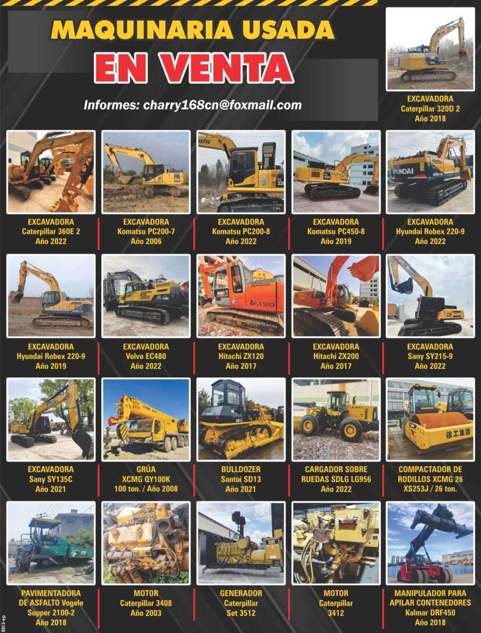 Used Heavy Equipment for Sale: Excavators, Cranes, Bulldozer, Roller Compactor, Wheel Loader, Asphalt Paver, Caterpillar Engine, Generator, Container reach stacker Used Heavy Equipment for Sale: Excavators, Cranes, Bulldozer, Roller Compactor, Wheel Loader, Asphalt Paver, Caterpillar Engine, Generator, Container reach stacker