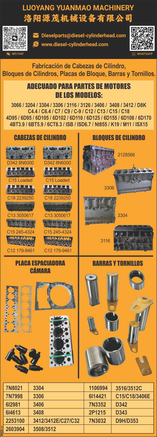 Fabricantes de Cabezas de Cilindro, Bloques de Cilindro, Placas de Bloque, Camaras, Barras y Tornillos, y Partes para Motores a Diesel. Fabricantes de Cabezas de Cilindro, Bloques de Cilindro, Placas de Bloque, Camaras, Barras y Tornillos, y Partes para Motores a Diesel.