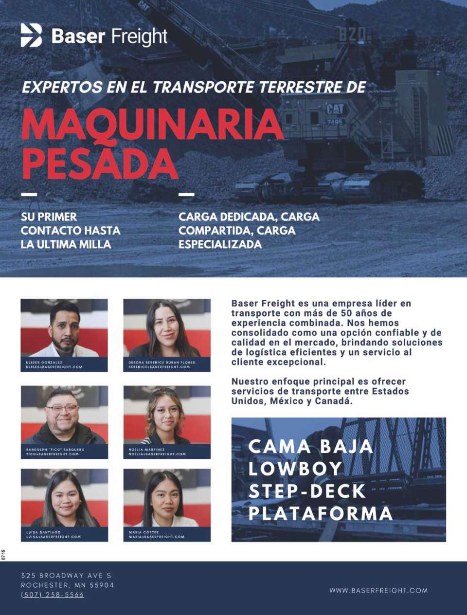 Empresa lider con mas de 50 años de experiencia combinada. Servicios de transporte entre Estados Unidos, Mexico y Canada. -Cama Baja, -Lowboy, -Step-Deck, -Plataforma Empresa lider con mas de 50 años de experiencia combinada. Servicios de transporte entre Estados Unidos, Mexico y Canada. -Cama Baja, -Lowboy, -Step-Deck, -Plataforma