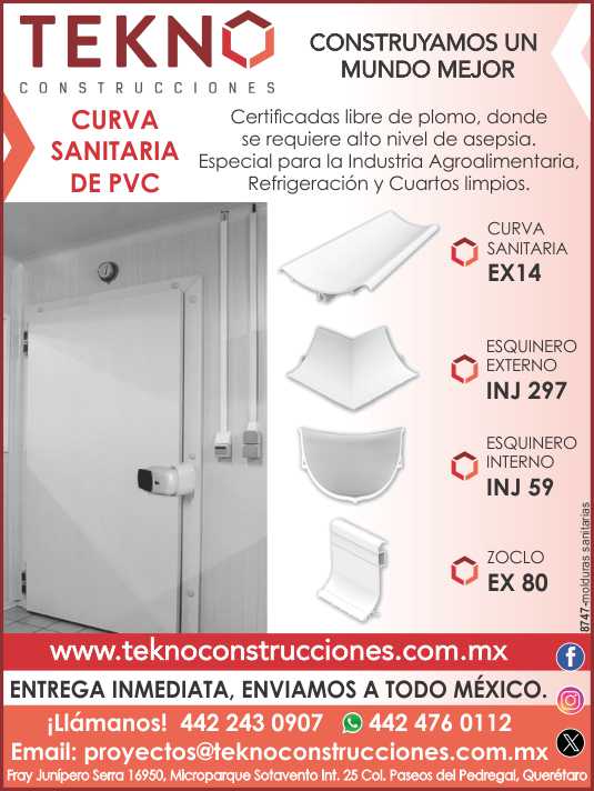 Curva sanitaria de PVC, certificadas libre de plomo, donde se requiere alto nivel de asepsia. Especial para la industria agroalimentaria, refrigeracion y cuartos limpios Curva sanitaria de PVC, certificadas libre de plomo, donde se requiere alto nivel de asepsia. Especial para la industria agroalimentaria, refrigeracion y cuartos limpios