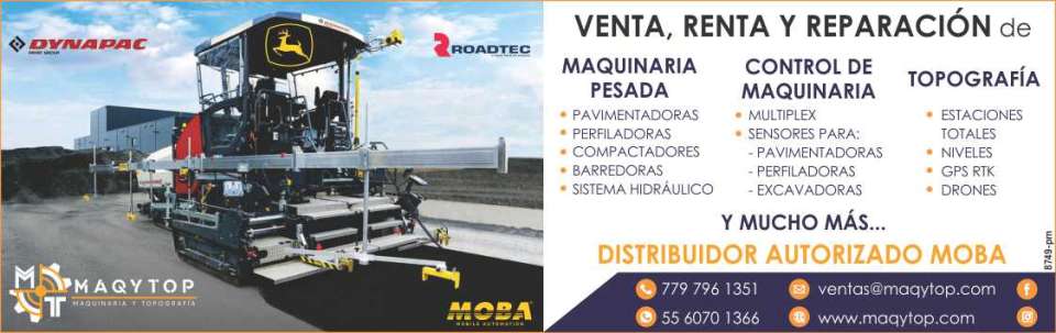 Heavy Machinery: pavers, profilers, compactors, sweepers. Machinery Control: multiplex, sensors. Topography: total stations, levels, rtk gps, drones. Sale- Rent-Repair. Heavy Machinery: pavers, profilers, compactors, sweepers. Machinery Control: multiplex, sensors. Topography: total stations, levels, rtk gps, drones. Sale- Rent-Repair.