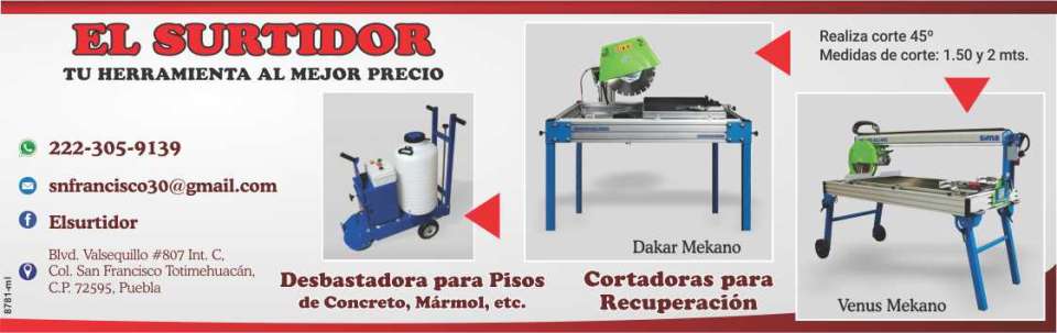 Desbastadora para pisos de concreto, marmol, etc. Cortadora para recuperacion; realiza corte de 45°, medida de corte 1.50 y 2 mts. Desbastadora para pisos de concreto, marmol, etc. Cortadora para recuperacion; realiza corte de 45°, medida de corte 1.50 y 2 mts.
