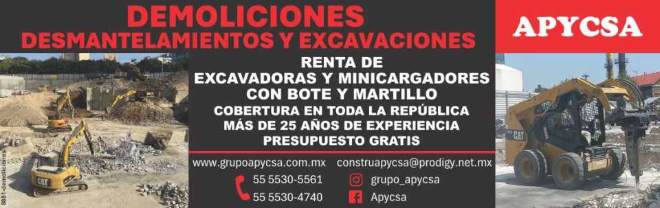 Demoliciones Desmantelamientos y Excavaciones Renta de excavadoras y minicargadores con bote y martillo Cobertura en toda la Republica Mas de 25 años de experiencia Presupuesto Gratis Demoliciones Desmantelamientos y Excavaciones Renta de excavadoras y minicargadores con bote y martillo Cobertura en toda la Republica Mas de 25 años de experiencia Presupuesto Gratis