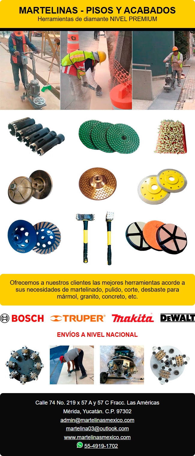 MARTELINAS - Pisos y Acabados Herramientas de Diamante NIVEL PREMIUM Ofrecemos las mejores herramientas para martelinado, pulido, corte, desbaste para marmol, granito, concreto, etc. MARTELINAS - Pisos y Acabados Herramientas de Diamante NIVEL PREMIUM Ofrecemos las mejores herramientas para martelinado, pulido, corte, desbaste para marmol, granito, concreto, etc.