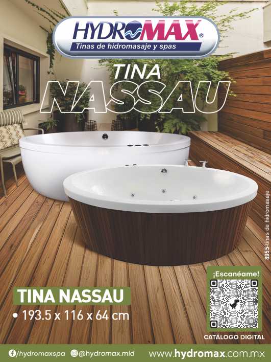 Tinas de Hidromasaje y Spas. Diseños de lujo, ingenieria de por vida. Tina Nassau, Harmony y Selma. 5 años de Garantia.