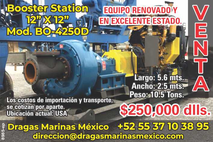 FOR SALE!! Booster Station 12"x12" Mod.BO-4250D. Renewed equipment and in excellent condition. Length: 5.6 meters, Width: 2.5 meters, Weight: 10.5 tons $250,000 dlls FOR SALE!! Booster Station 12"x12" Mod.BO-4250D. Renewed equipment and in excellent condition. Length: 5.6 meters, Width: 2.5 meters, Weight: 10.5 tons $250,000 dlls