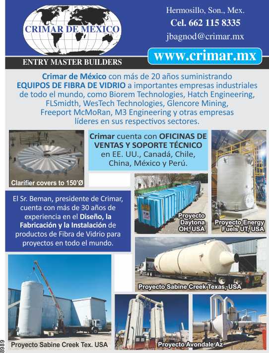 Crimar de Mexico has been supplying fiberglass equipment to important industrial companies around the world for over 20 years, leaders in their respective sectors. Crimar de Mexico has been supplying fiberglass equipment to important industrial companies around the world for over 20 years, leaders in their respective sectors.