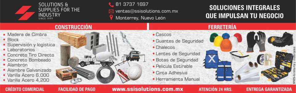 Comercializadora Industrial - Materiales para Construccion y Ferreteria. Supervision y Logistica. Laboratorios. Soluciones Integrales que impulsan tu negocio. Atencion las 24 hrs y Entrega Inmediata.