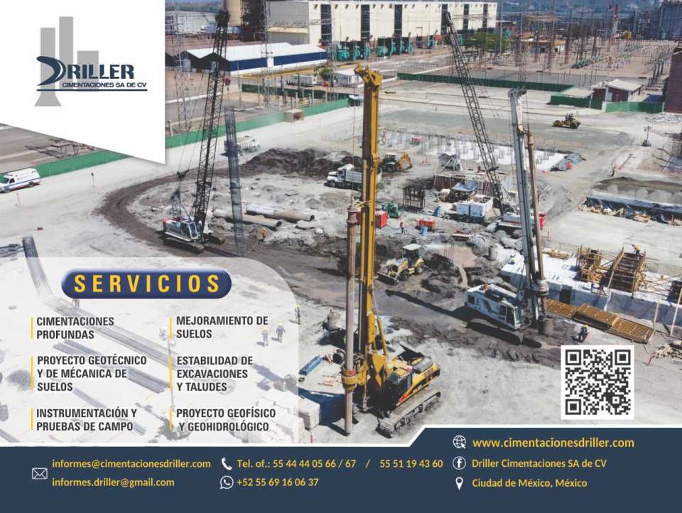 Cimentaciones Profundas, Proyecto Geotecnico y Mecanica de Suelos, Instrumentacion, Pruebas de Campo, Mejoramiento de Suelos, Estabilidad de Excavaciones y Taludes, Proyecto Geofisico y Geohidrologico Cimentaciones Profundas, Proyecto Geotecnico y Mecanica de Suelos, Instrumentacion, Pruebas de Campo, Mejoramiento de Suelos, Estabilidad de Excavaciones y Taludes, Proyecto Geofisico y Geohidrologico